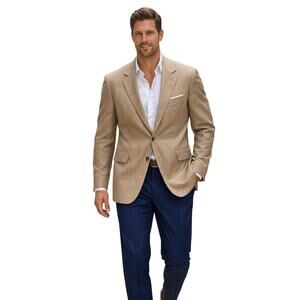 Brooks Brothers 346 Madison Fit Blazer Tan Linen Blend Sport Coat Men 48R Jacket
